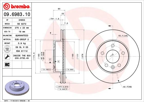 Brembo 09.6983.10 - Disc frana aaoparts.ro