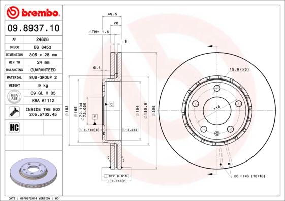 Brembo 09.8937.11 - Disc frana aaoparts.ro