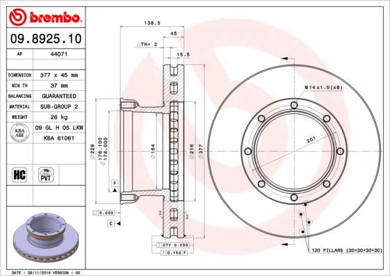 Brembo 09.8925.10 - Disc frana aaoparts.ro