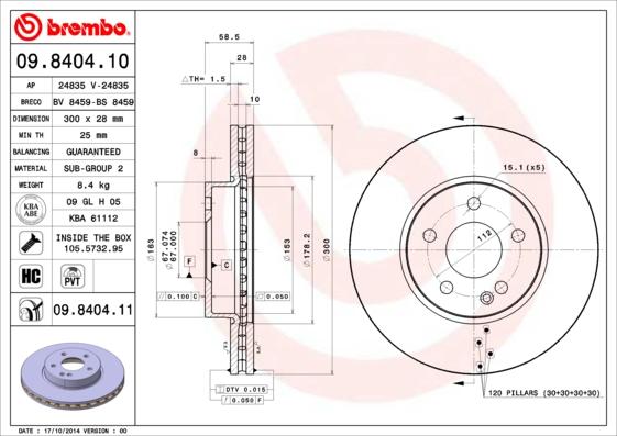 Brembo 09.8404.11 - Disc frana aaoparts.ro