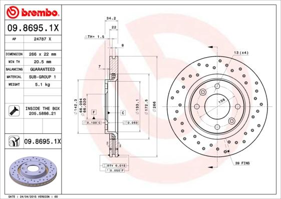 Brembo 09.8695.1X - Disc frana aaoparts.ro