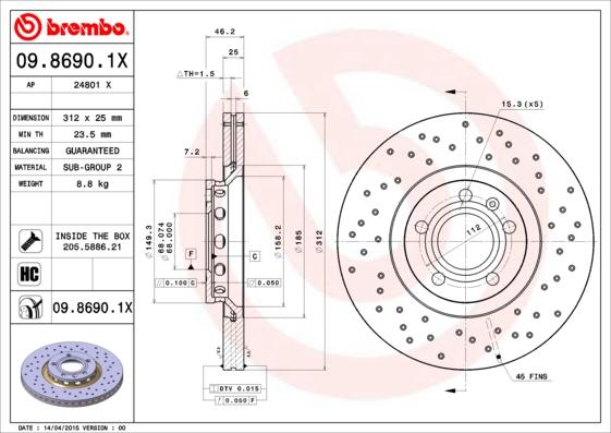 Brembo 09.8690.1X - Disc frana aaoparts.ro