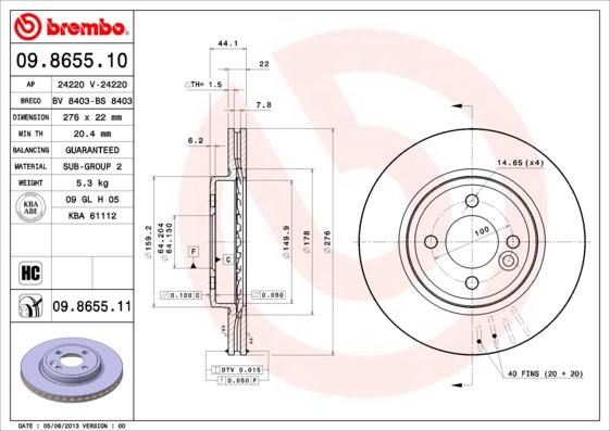 Brembo 09.8655.10 - Disc frana aaoparts.ro