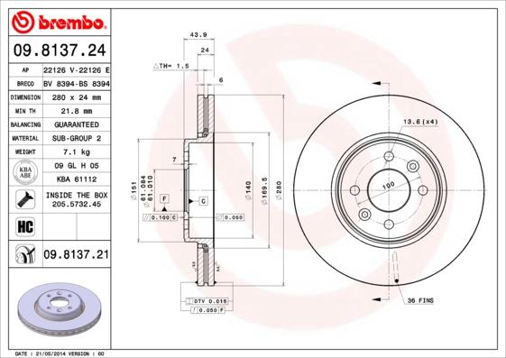 Brembo 09.8137.21 - Disc frana aaoparts.ro