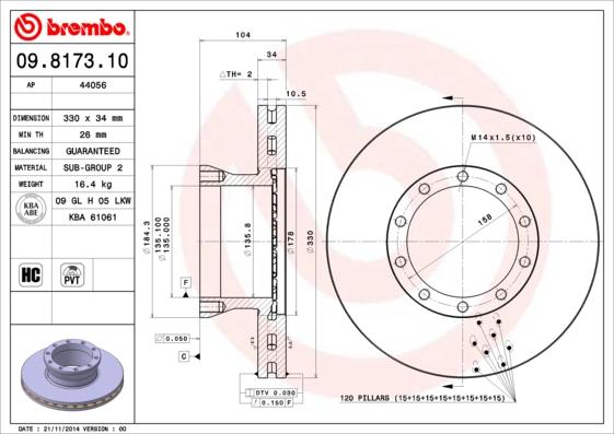 Brembo 09.8173.10 - Disc frana aaoparts.ro