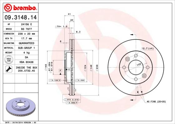 Brembo 09.3148.14 - Disc frana aaoparts.ro