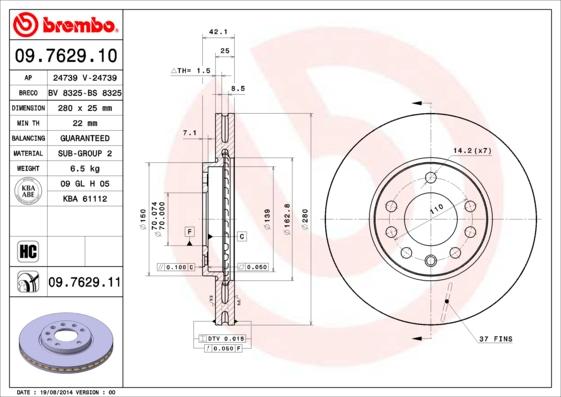 Brembo 09.7629.11 - Disc frana aaoparts.ro