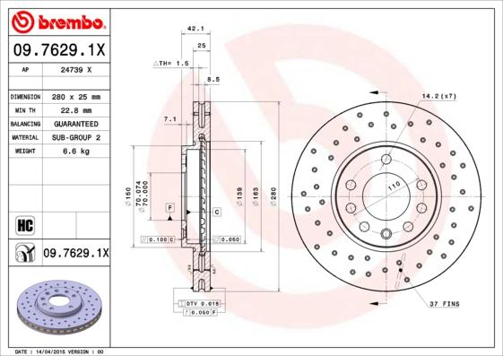 Brembo 09.7629.1X - Disc frana aaoparts.ro