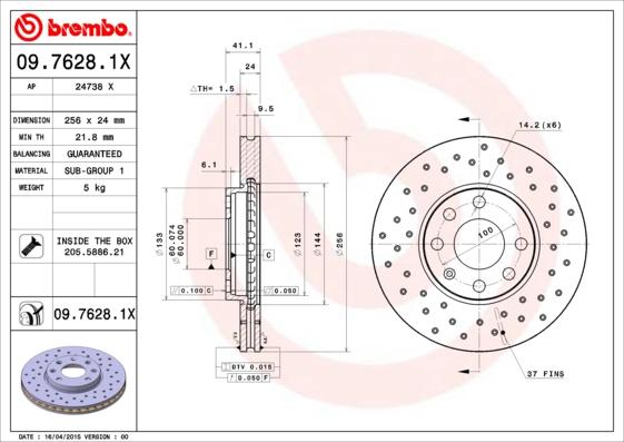 Brembo 09.7628.1X - Disc frana aaoparts.ro