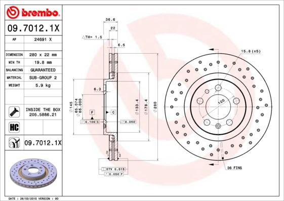 Brembo 09.7012.1X - Disc frana aaoparts.ro