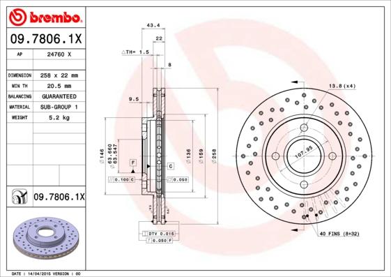 Brembo 09.7806.1X - Disc frana aaoparts.ro