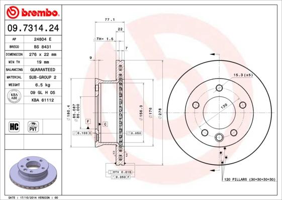 Brembo 09.7314.24 - Disc frana aaoparts.ro