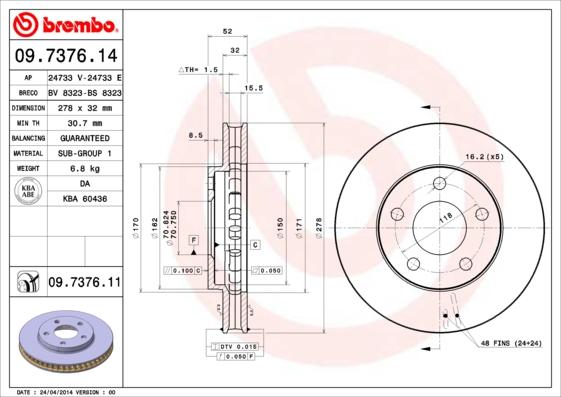 Brembo 09.7376.11 - Disc frana aaoparts.ro