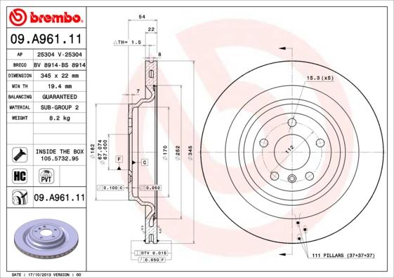 Brembo 09.A961.11 - Disc frana aaoparts.ro