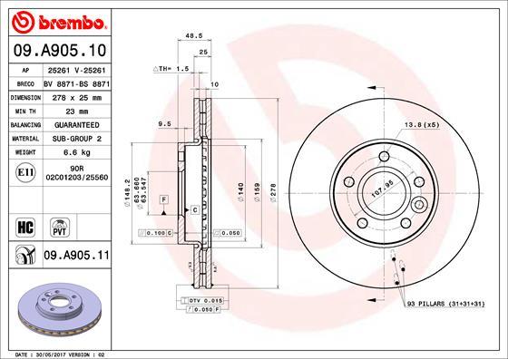 Brembo 09.A905.11 - Disc frana aaoparts.ro