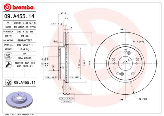 Brembo 09.A455.11 - Disc frana aaoparts.ro