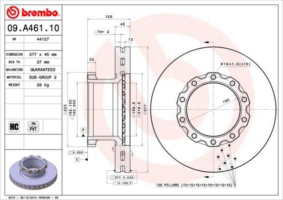 Brembo 09.A461.10 - Disc frana aaoparts.ro