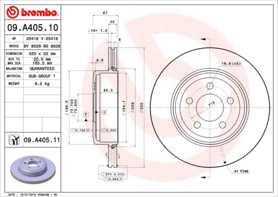 Brembo 09.A405.10 - Disc frana aaoparts.ro