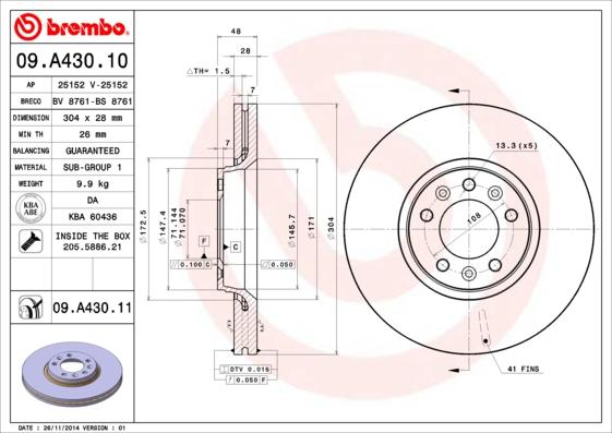 Brembo 09.A430.11 - Disc frana aaoparts.ro