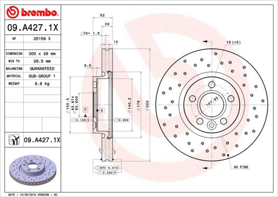 Brembo 09.A427.1X - Disc frana aaoparts.ro