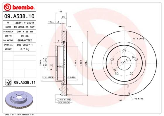 Brembo 09.A538.11 - Disc frana aaoparts.ro