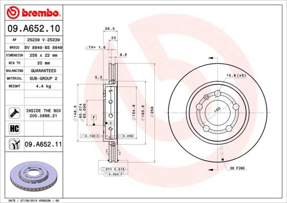 Brembo 09.A652.11 - Disc frana aaoparts.ro