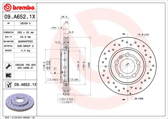 Brembo 09.A652.1X - Disc frana aaoparts.ro