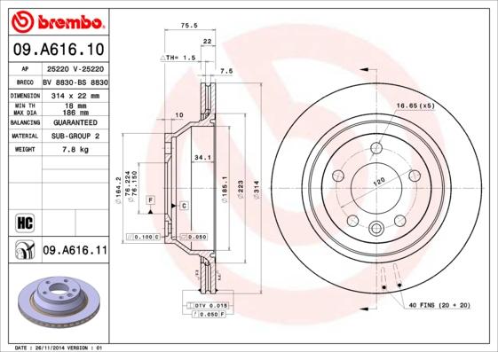 Brembo 09.A616.11 - Disc frana aaoparts.ro