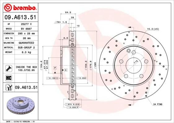 Brembo 09.A613.51 - Disc frana aaoparts.ro