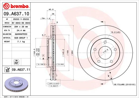 Brembo 09.A637.11 - Disc frana aaoparts.ro