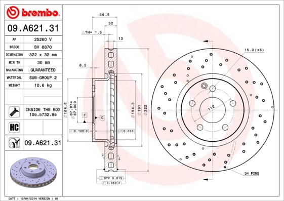 Brembo 09.A621.31 - Disc frana aaoparts.ro