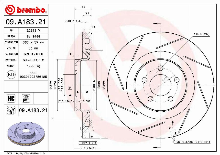 Brembo 09.A183.21 - Disc frana aaoparts.ro