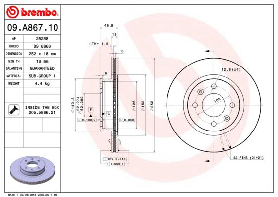 Brembo 09.A867.10 - Disc frana aaoparts.ro