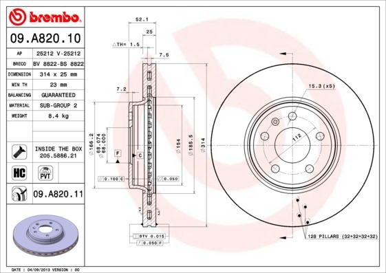 Brembo 09.A820.11 - Disc frana aaoparts.ro