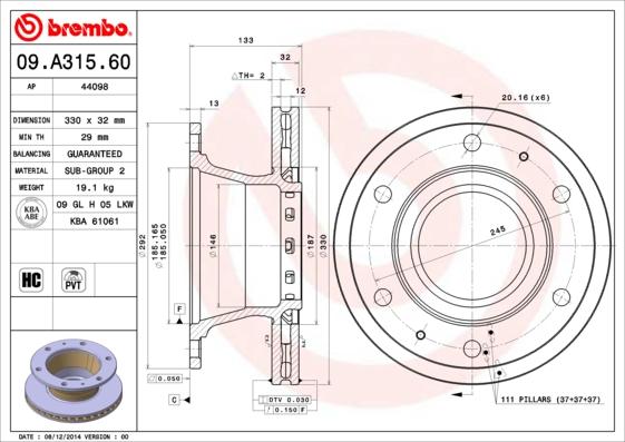 Brembo 09.A315.60 - Disc frana aaoparts.ro