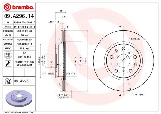 Brembo 09.A296.11 - Disc frana aaoparts.ro