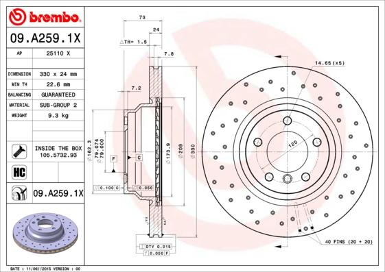 Brembo 09.A259.1X - Disc frana aaoparts.ro