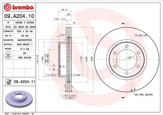 Brembo 09.A204.11 - Disc frana aaoparts.ro