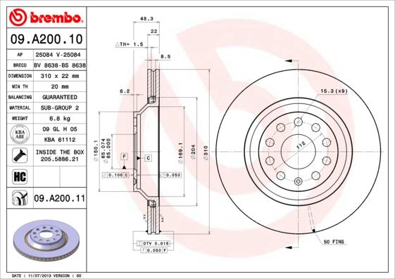 Brembo 09.A200.11 - Disc frana aaoparts.ro