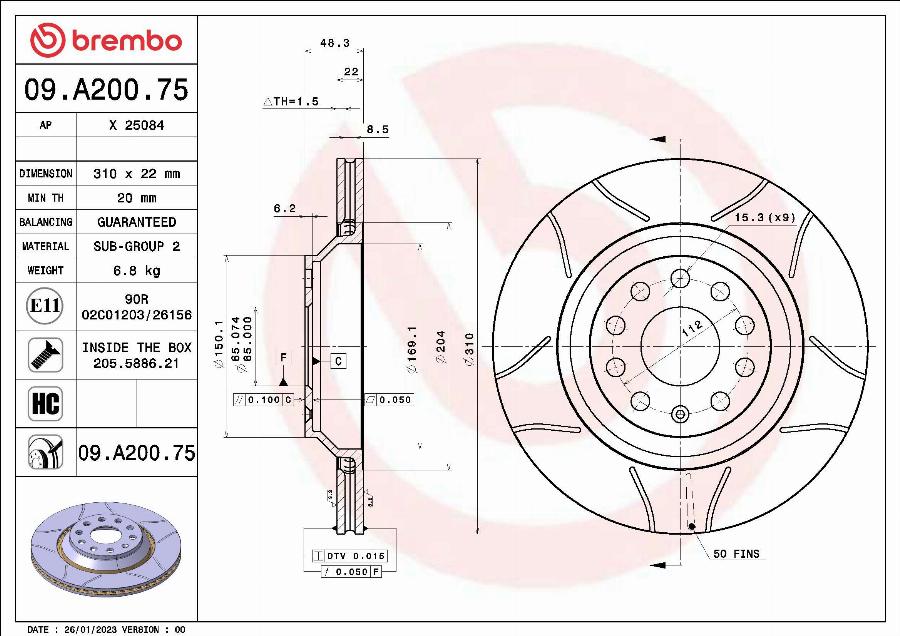 Brembo 09.A200.75 - Disc frana aaoparts.ro