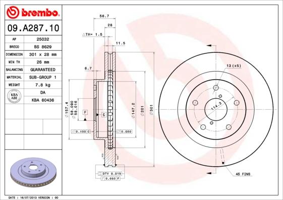 Brembo 09.A287.10 - Disc frana aaoparts.ro