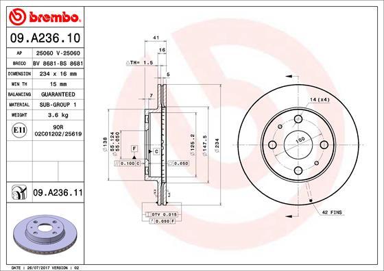 Brembo 09.A236.11 - Disc frana aaoparts.ro