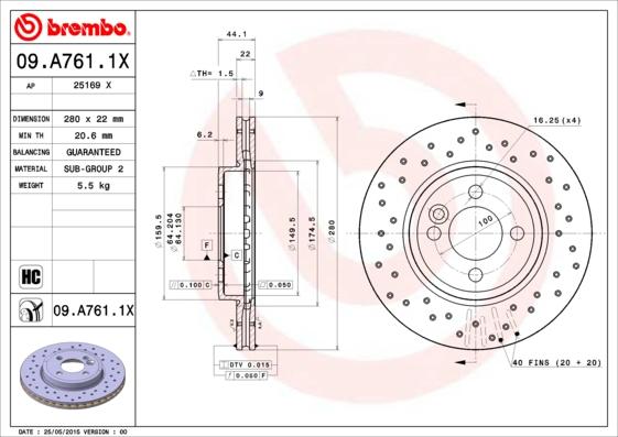 Brembo 09.A761.1X - Disc frana aaoparts.ro