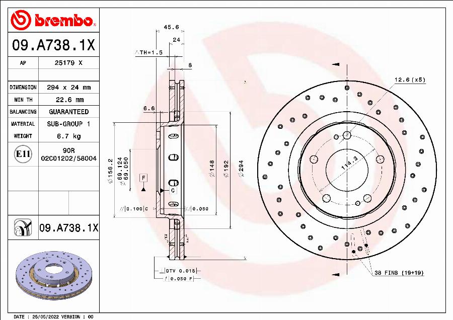 Brembo 09.A738.1X - Disc frana aaoparts.ro