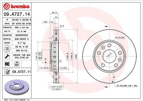 Brembo 09.A727.11 - Disc frana aaoparts.ro