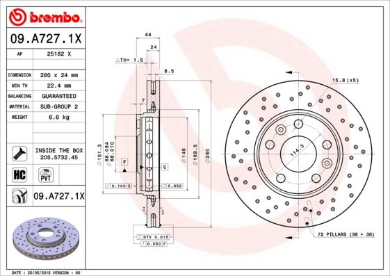 Brembo 09.A727.1X - Disc frana aaoparts.ro