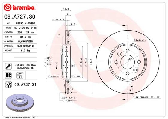 Brembo 09.A727.31 - Disc frana aaoparts.ro