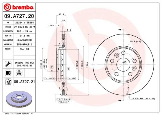 Brembo 09.A727.21 - Disc frana aaoparts.ro