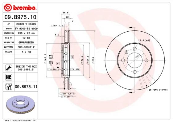 Brembo 09.B975.11 - Disc frana aaoparts.ro