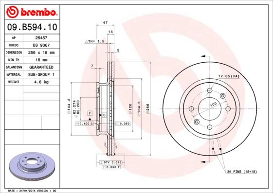 Brembo 09.B594.10 - Disc frana aaoparts.ro